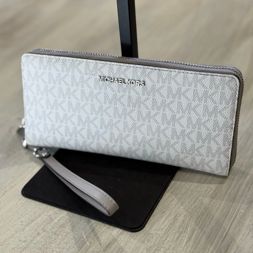Michael Kors Light Gray Monogram Zip-Around Wristlet -NWOT